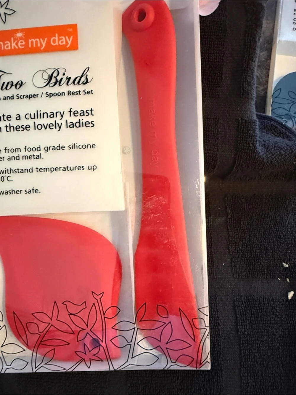 Make My Day Two Birds Red Silicone Spatula & Spoon Rest Set